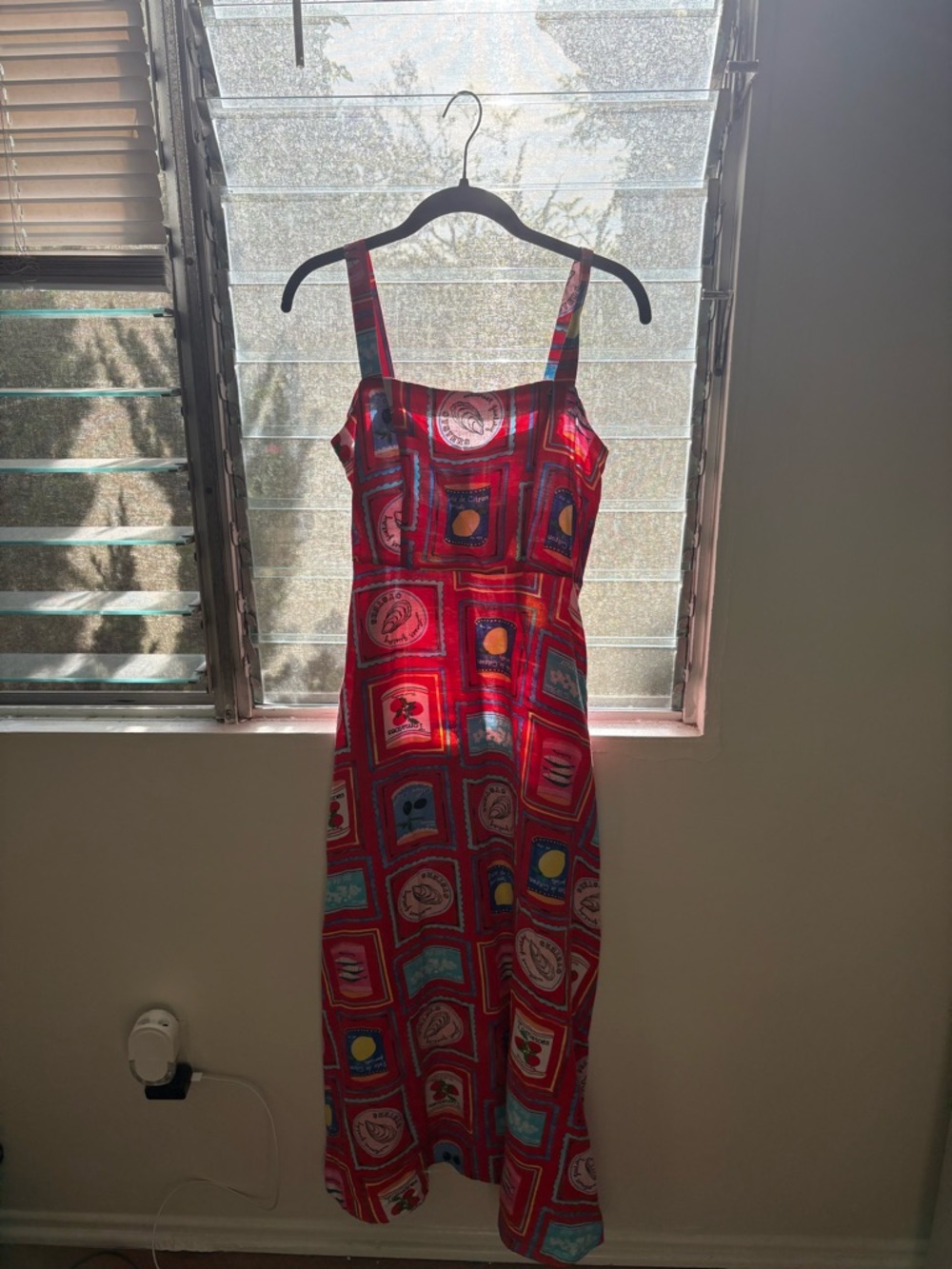 LOFT Red Printed Midi Dress with Straps